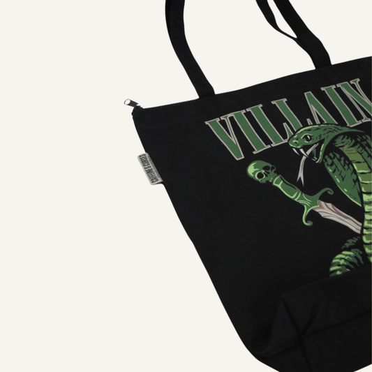 Villain Tote Bag detail — Caffeine and Curses