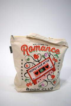 Romance Book Club Tote — bookish merch by Caffeine and Curses. Carry the romance reader society colors. Hand-designed in Australia.