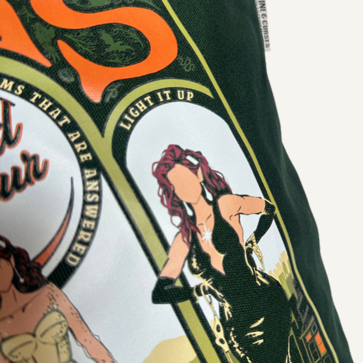 Green Maasverse Tote print close-up — Caffeine and Curses