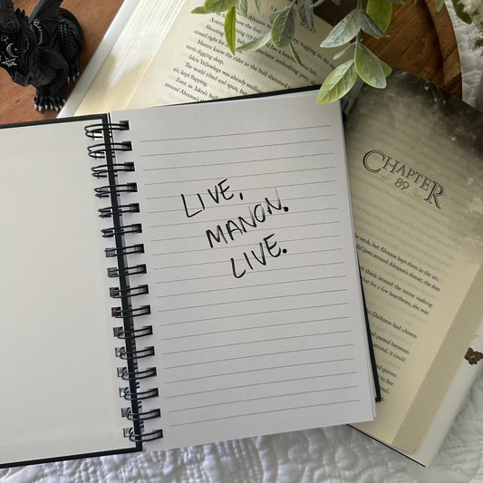 Manon Blackbeak notebook styled — Throne of Glass merch inspired by Sarah J. Maas