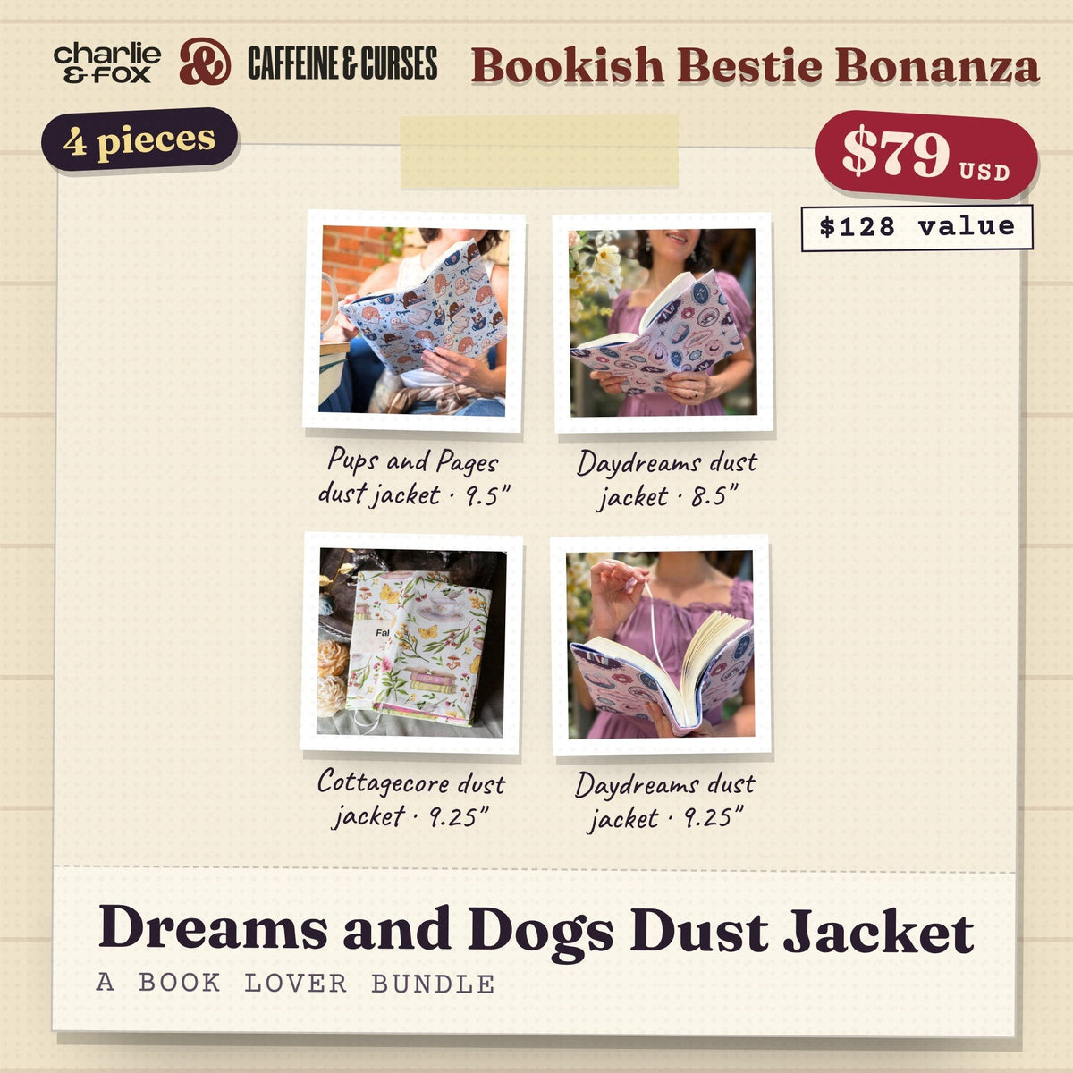 Bookish Bestie Bonanza bundle: Dreams and Dogs Dust Jacket (Book Lover)