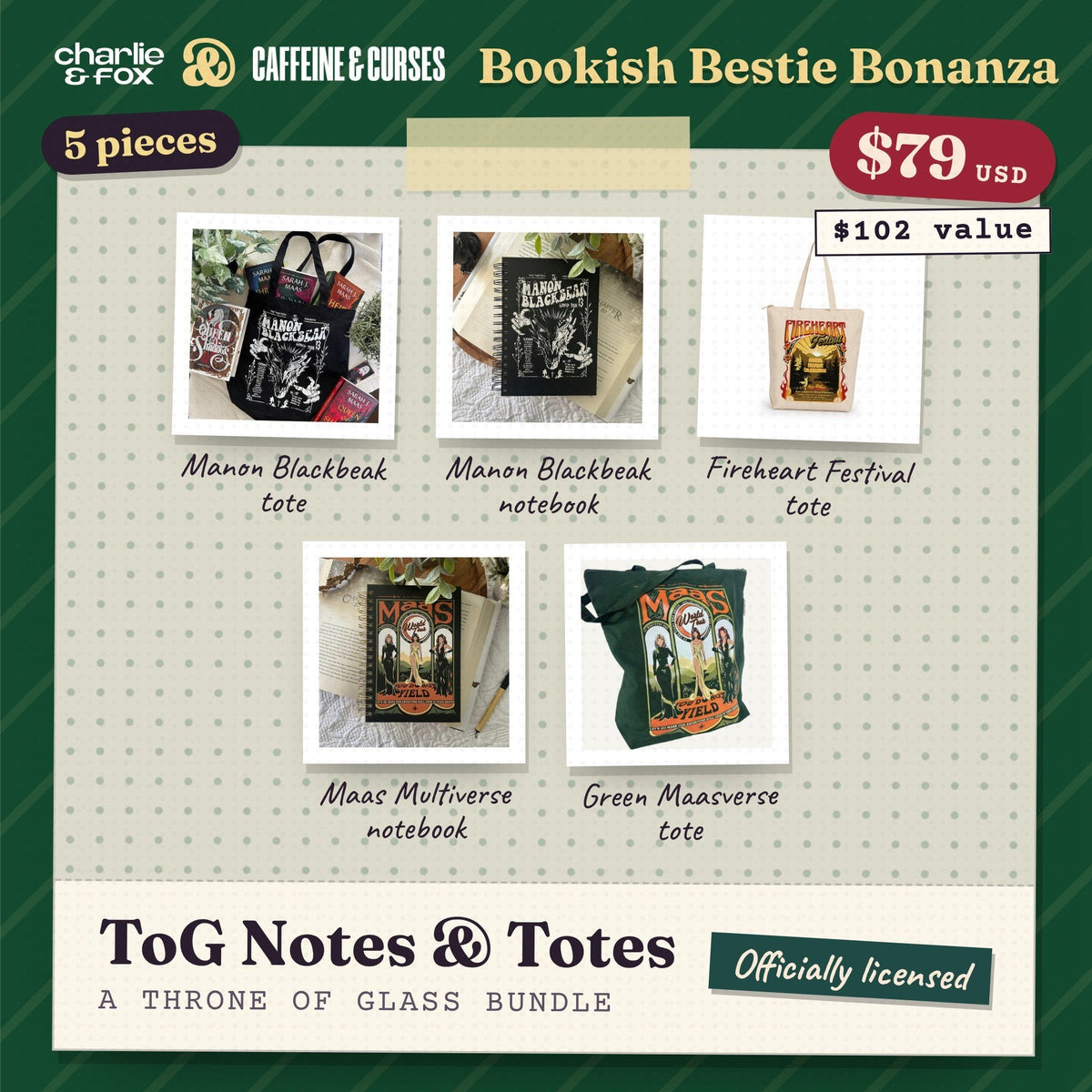 Bookish Bestie Bonanza bundle: ToG Notes & Totes (Throne of Glass)