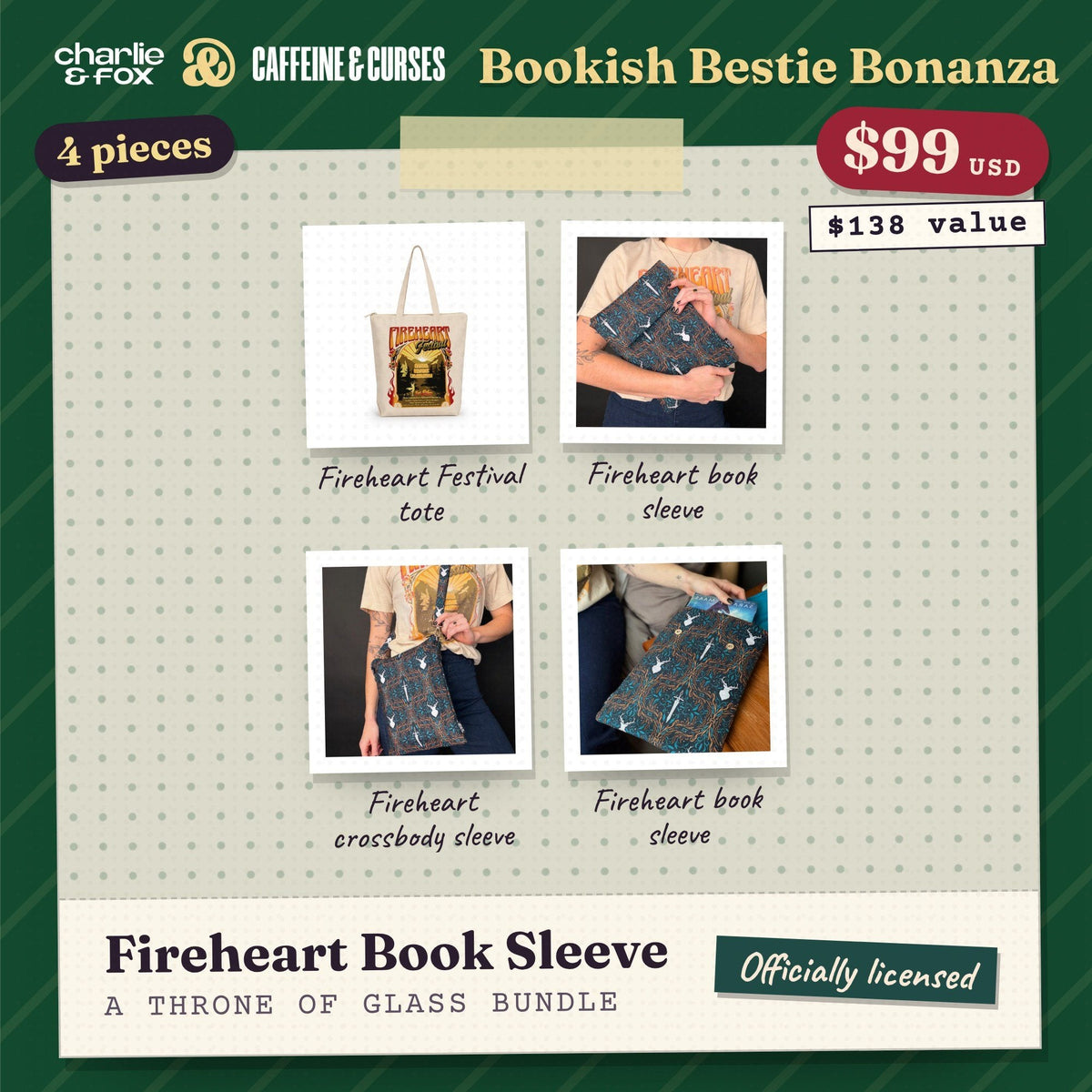 Bookish Bestie Bonanza bundle: Fireheart Book Sleeve (Throne of Glass)
