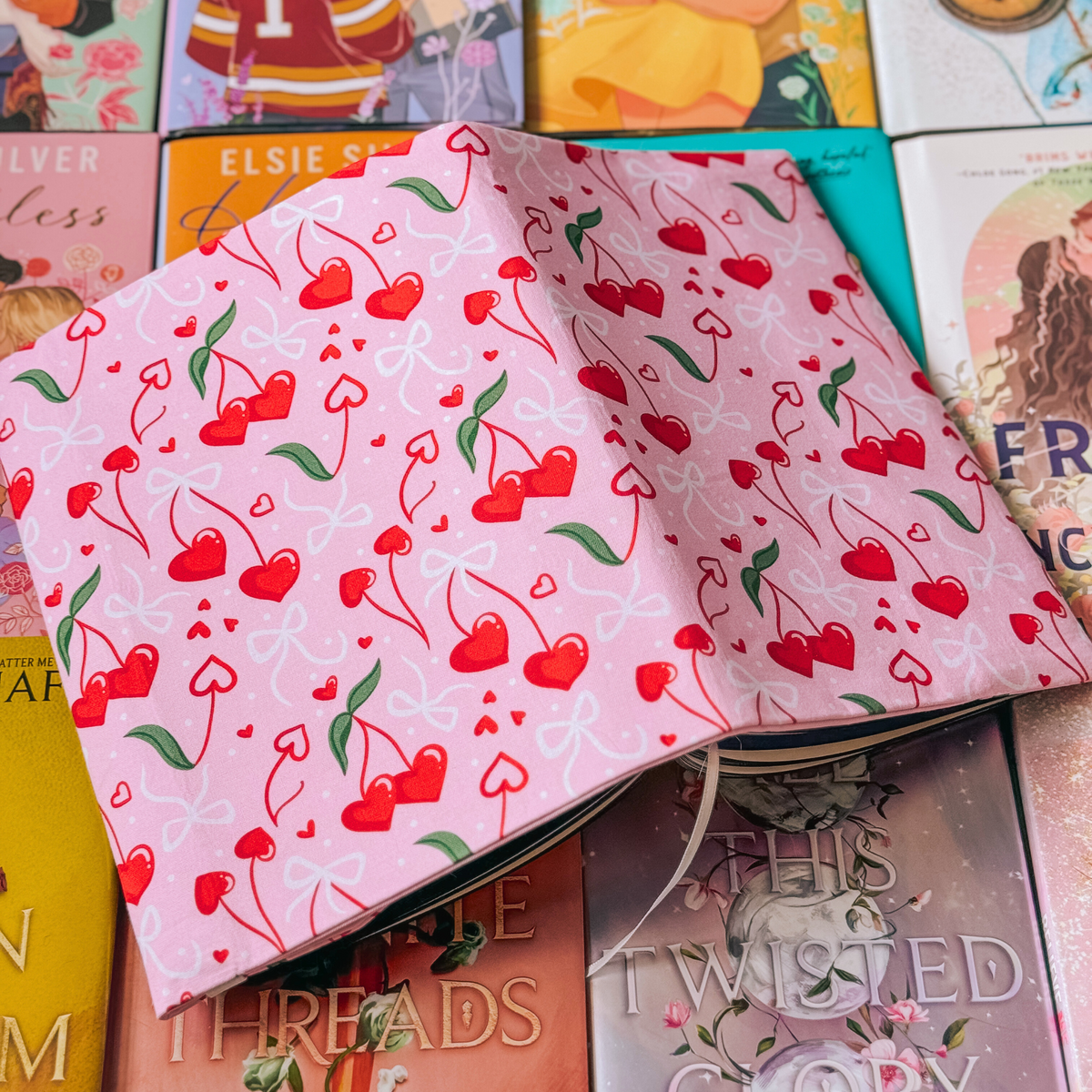 Cherry Hearts fabric dust jacket