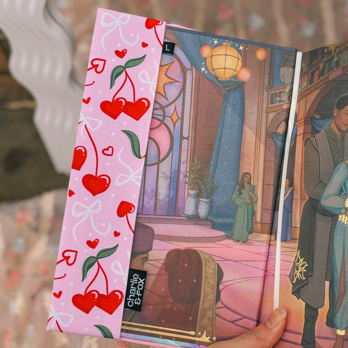 Cherry Hearts fabric dust jacket