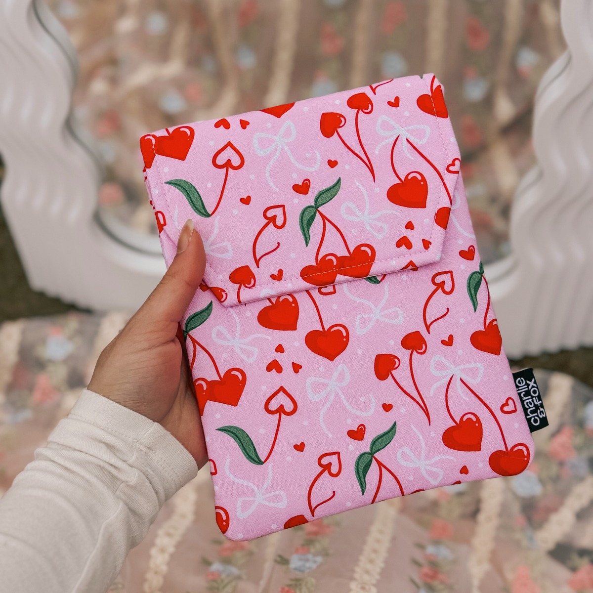 Cherry Hearts padded e-reader sleeve