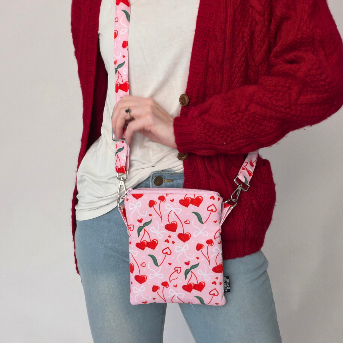 Cherry Hearts crossbody sleeve