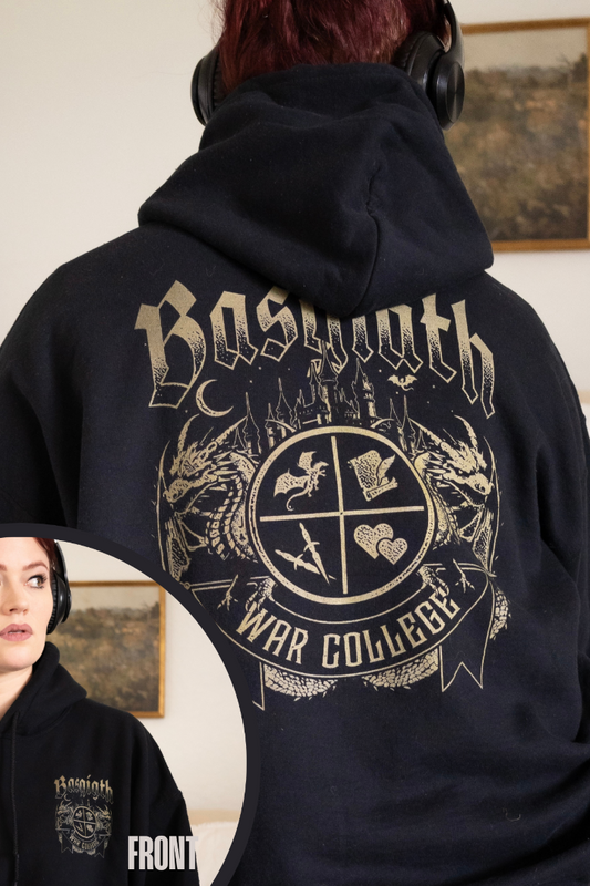 Basgiath War College Hoodie — Fourth Wing merch by Rebecca Yarros. The fortress that turns scribes into riders. Hand-designed in Australia, officially licensed.