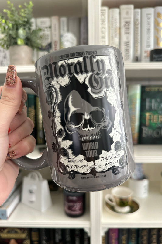 Morally Grey Mug — bookish merch by Caffeine and Curses. Coffee for the morally grey love interest in your life. Hand-designed in Australia.