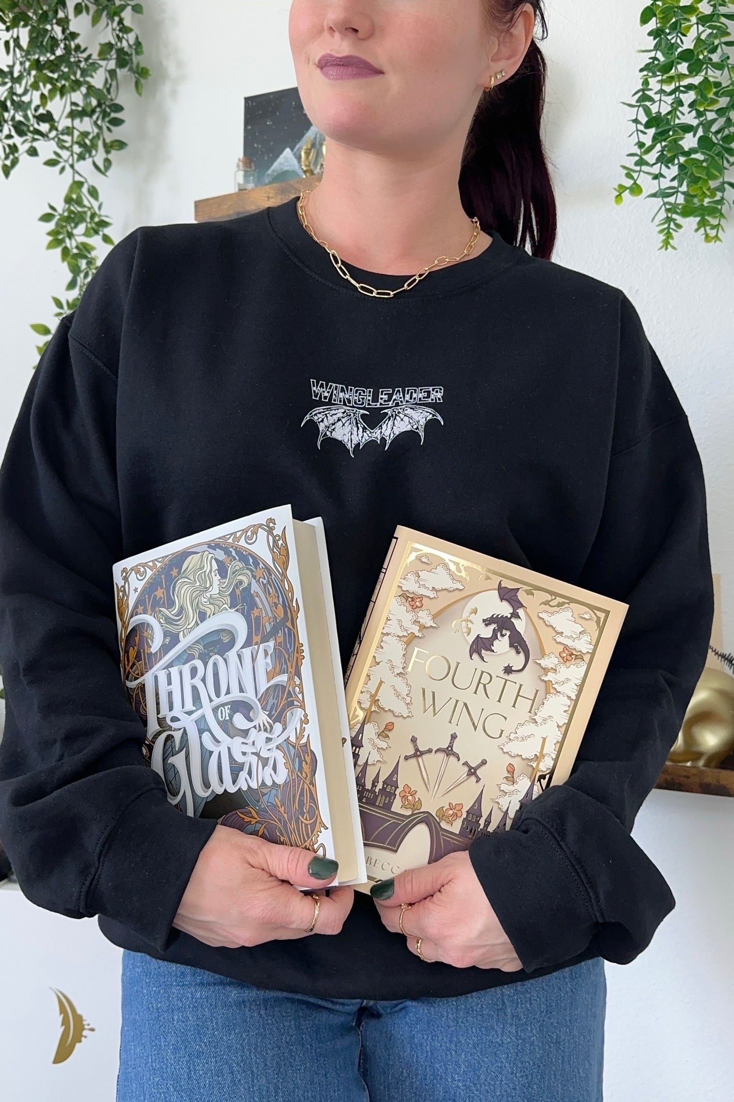 Wingleader Sweatshirt — bookish merch by Caffeine and Curses. The romantasy wingleader — wear the crown. Hand-designed in Australia.