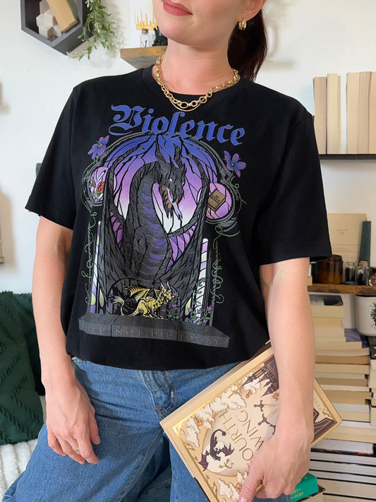 Violence T-Shirt — Fourth Wing merch by Rebecca Yarros. Violet's sword has a name, and so does her grit. Hand-designed in Australia, officially licensed.