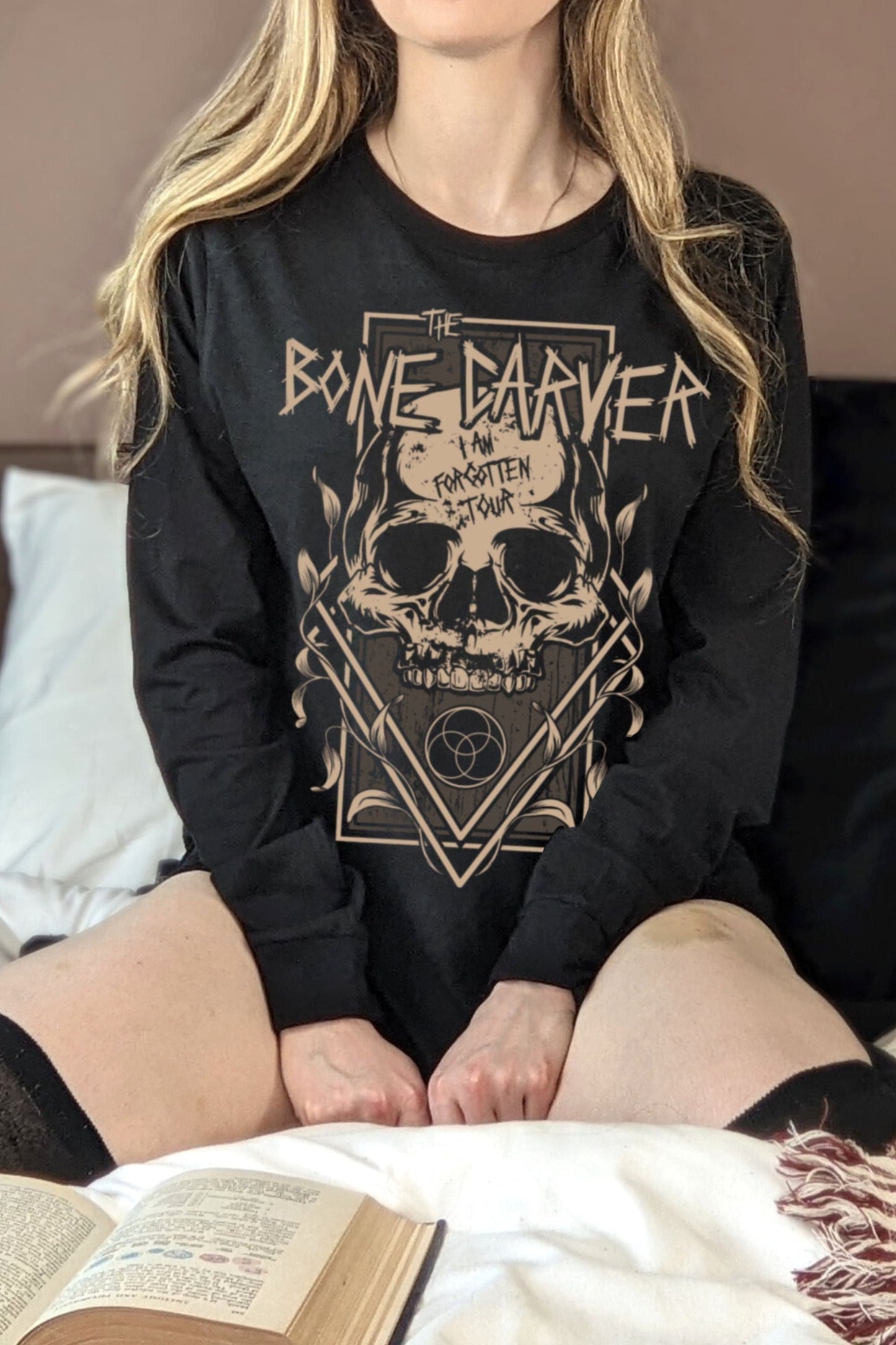Bone Carver Long Sleeve T-Shirt — ACOTAR merch by Sarah J. Maas. The seer who knows your truth — wear it close. Hand-designed in Australia, officially licensed.