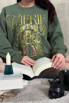 Faerie Era Sweatshirt — bookish merch by Caffeine and Curses. Welcome to your faerie era — high courts and chaos. Hand-designed in Australia.