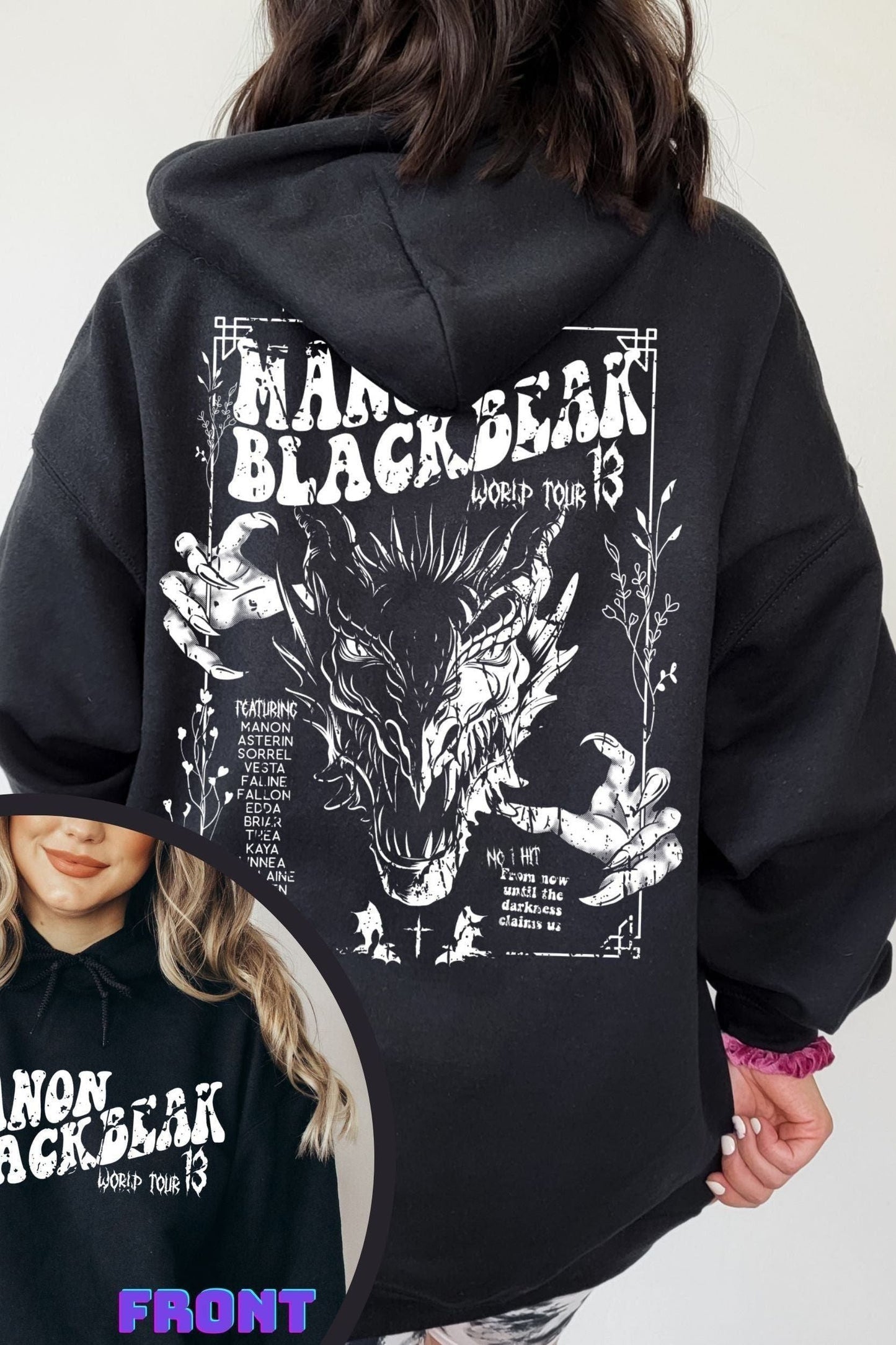 Manon Blackbeak Hoodie — Throne of Glass merch by Sarah J. Maas. Wing Leader of the Thirteen, the witch who broke her line. Hand-designed in Australia, officially licensed.