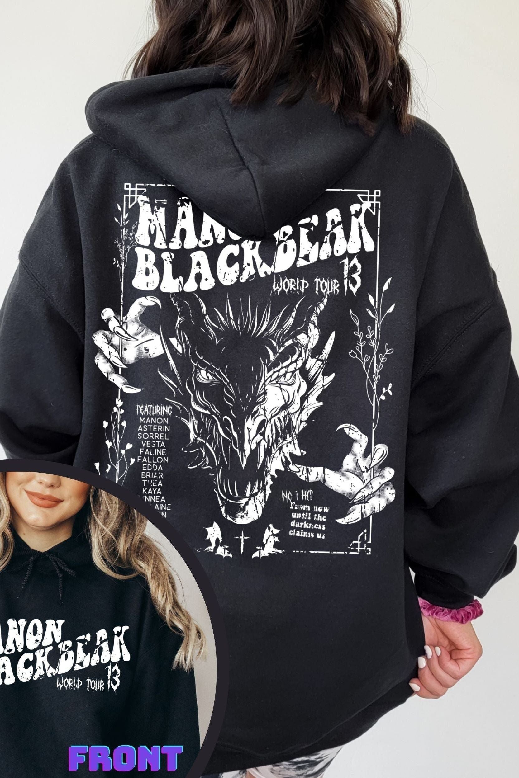 Manon Blackbeak Hoodie — Throne of Glass merch by Sarah J. Maas. Wing Leader of the Thirteen, the witch who broke her line. Hand-designed in Australia, officially licensed.