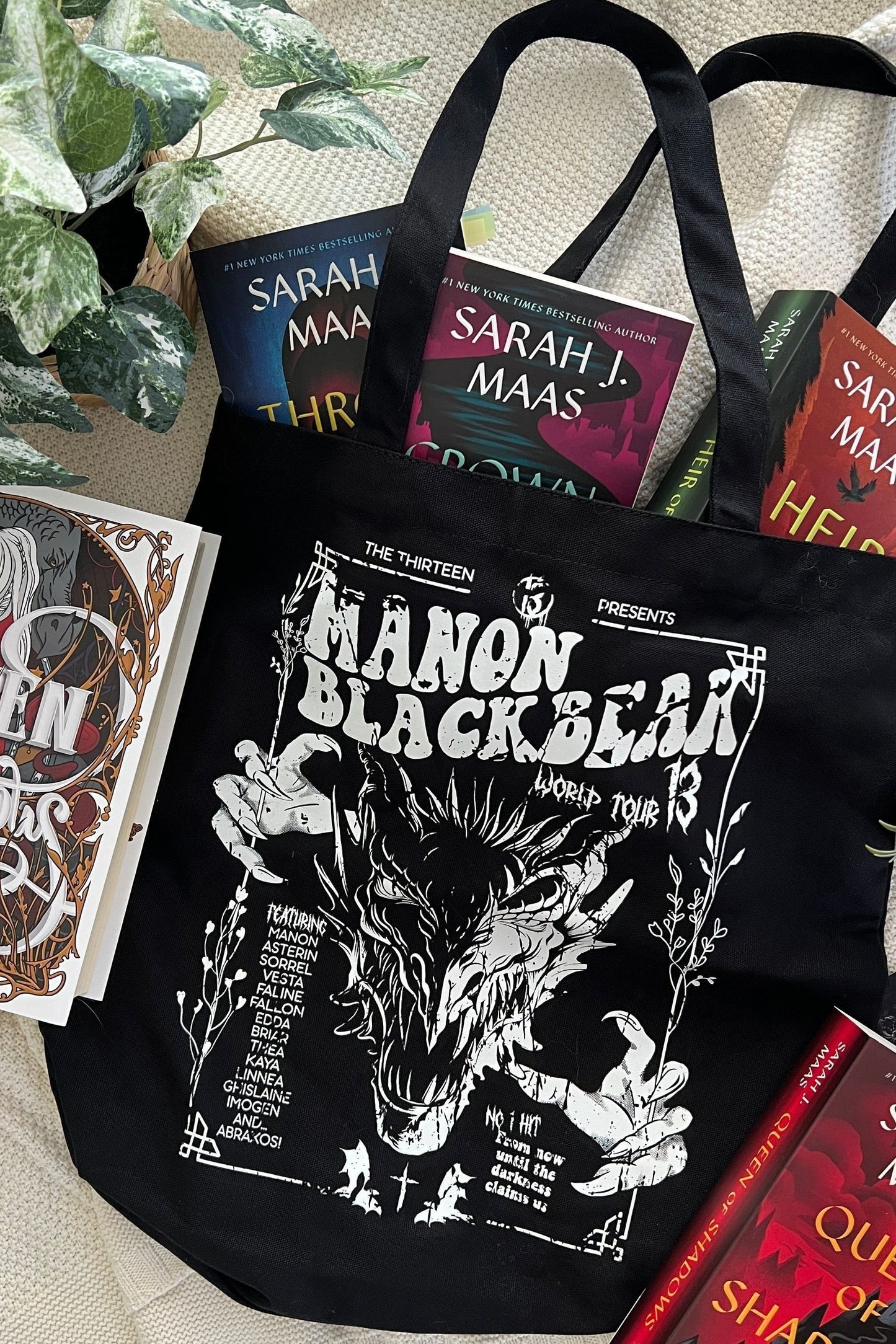 Manon Blackbeak Tote — Throne of Glass merch by Sarah J. Maas. Carry the Wing Leader's iron resolve. Hand-designed in Australia, officially licensed.