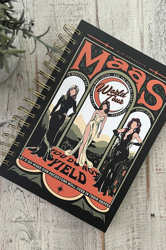 Maasverse Notebook — Sarah J. Maas merch. For tracking Bryce, Feyre, Aelin — the Maas World Tour. Hand-designed in Australia, officially licensed.