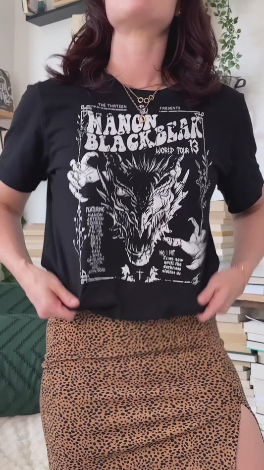 Try-on video: the forest green Terrasen sweatshirt worn with jeans — the cream TERRASEN wordmark with the stag head and ERILEA beneath [focal 50 20]