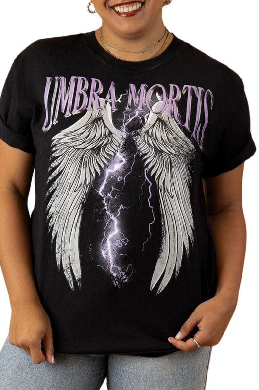 Umbra Mortis T-Shirt — Crescent City merch by Sarah J. Maas. Shadow of Death, Hunt's title, the Asteri's cleaner. Hand-designed in Australia, officially licensed.