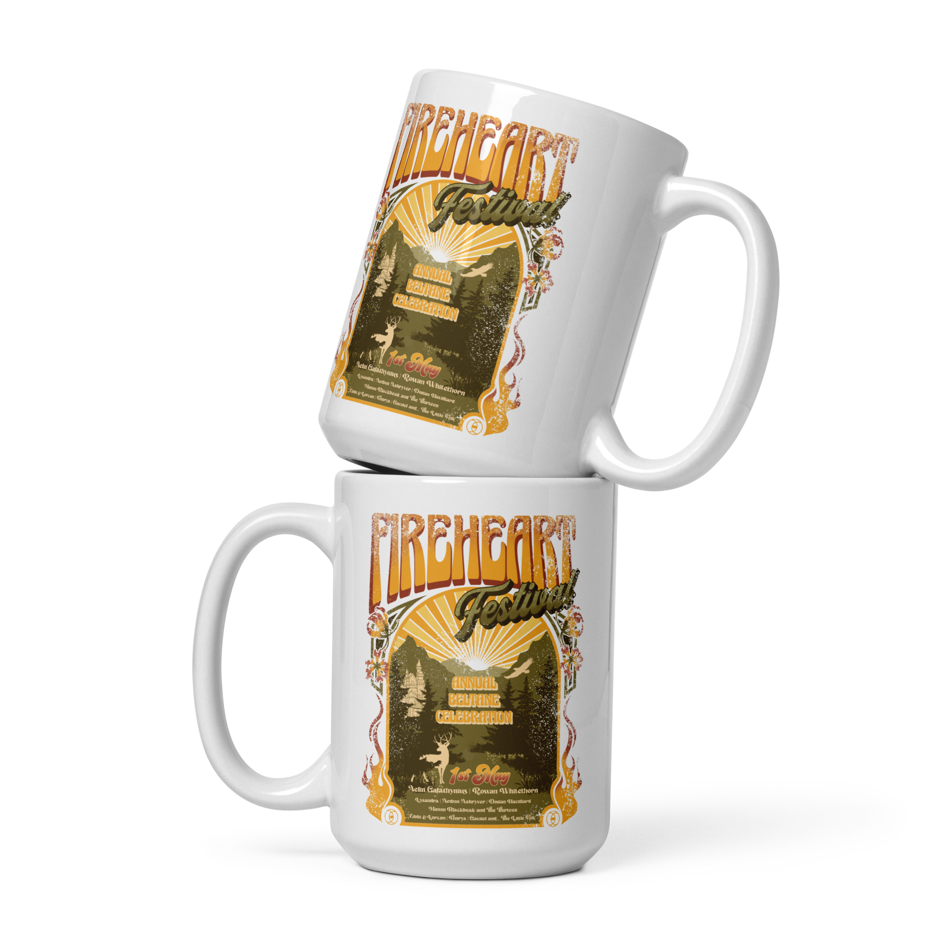 Fireheart Festival Mug — Throne of Glass merch by Sarah J. Maas. Caffeine and the festival of Aelin and Rowan. Hand-designed in Australia, officially licensed.